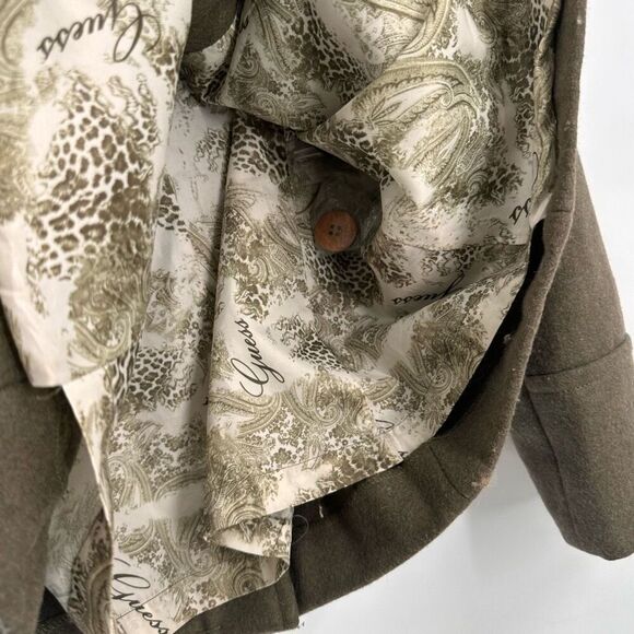 Vintage Y2K Guess Military Melange Green Wool Blend Pea Coat Medium Safari - Picture 10 of 16